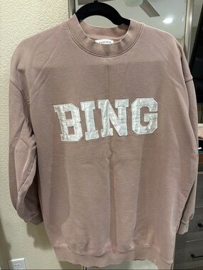 Anine Bing Oversized 'BING' Tyler Sweatshirt in Mauve Pink with White Logo